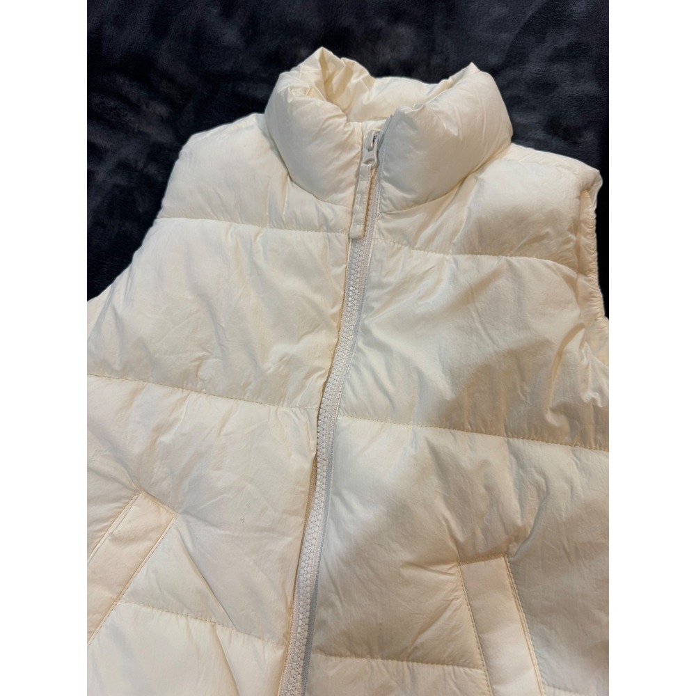 Old Navy Girls Puffer Vest Size S 6-7 Cream Ivory Water Resistant Zip Up